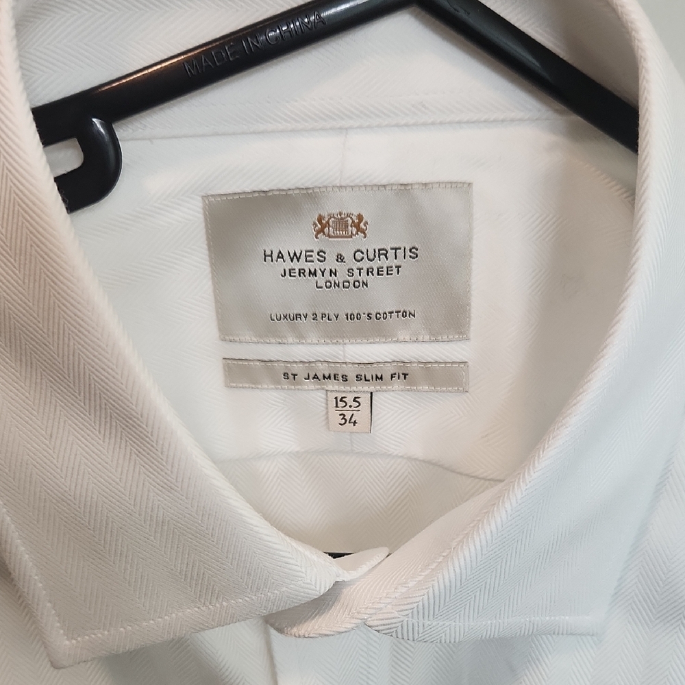 Hawes & Curtis White Herringbone Formal Dress Shirt 15.5 34